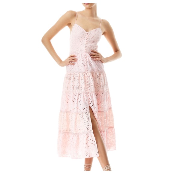 ALICE + OLIVIA Shanti Button-Front Tiered Midi Dress - Picture 4 of 15